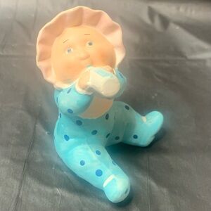 Cabbage Patch Preemie Baby Blue Polka Dot pink Bonnet Holding Bottle 80’s